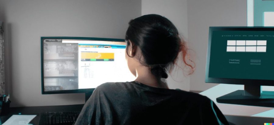 La imagen muestra una persona sentada frente a una computadora, con una ventana de código abierta en la pantalla. La persona está mirando a la pantalla con atención y parece estar concentrada en lo que está haciendo. En la parte inferior de la imagen se puede ver una ventana de chat con un bot llamado Assistant, que está proporcionando información y consejos al desarrollador mientras escribe el código. En la parte superior derecha de la imagen se puede ver una etiqueta que dice "Desarrollo ágil y eficiente con Assistant".